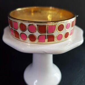 Kate Spade New York Have Courage Enamel Bangle Bracelet Pink Red Geometric Gold